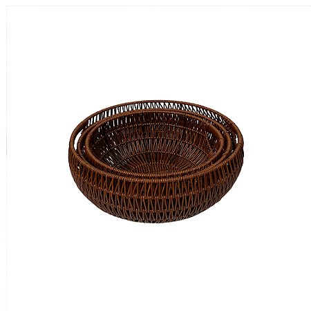 CJ DE CESTAS EM FIBRA SINTETICA MARROM 3PCS