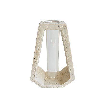 VASO DECORATIVO EM RESINA E VIDRO BEGE TEXTURIZADO