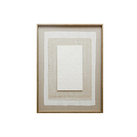 QUADRO DECORATIVO EM LINHO E DETALHE 3D BEGE E BRANCO