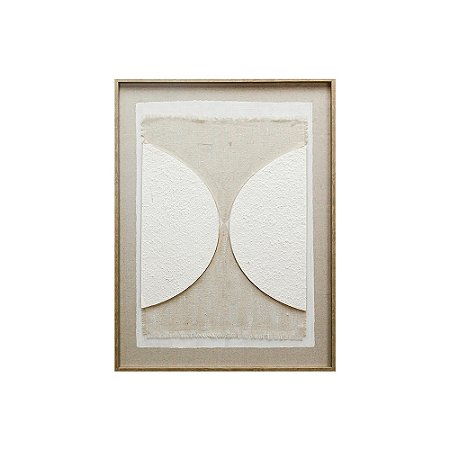 QUADRO DECORATIVO EM LINHO E DETALHE 3D BEGE E BRANCO