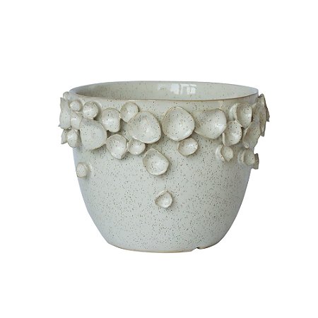 VASO DECORATIVO COM CONCHAS EM CERAMICA BRANCO
