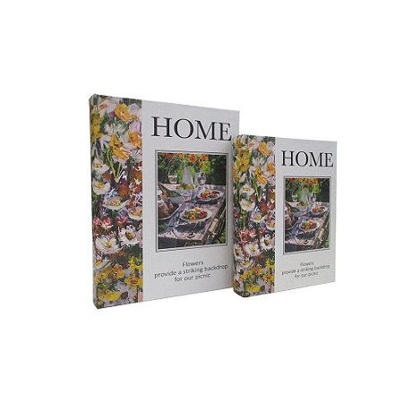 CJ DE LIVROS CAIXA HOME FLOWERS AMARELO E BRANCO 2PCS
