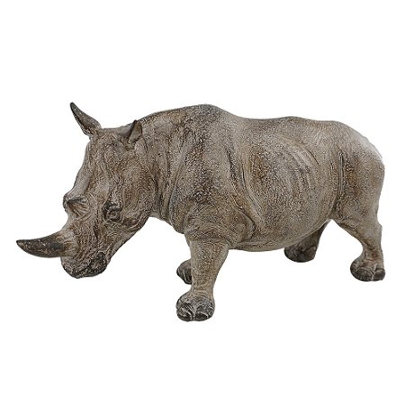RINOCERONTE DECORATIVO EM RESINA BEGE 34,5CM X 12,5CM X 18,5CM