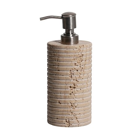 PORTA SABONETE LIQUIDO EM MARMORE BEGE E PRATA