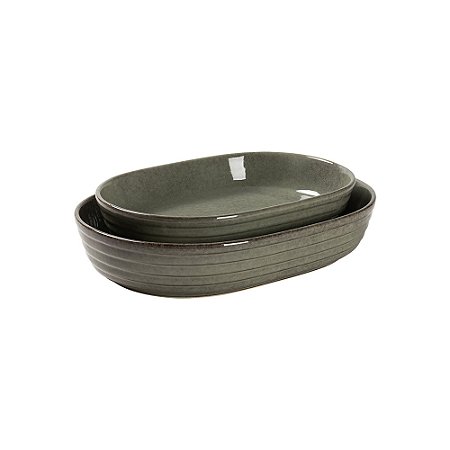 CJ DE TRAVESSA OVAL EM CERAMICA VERDE 2PCS