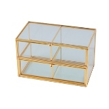 CAIXA DE VIDRO E METAL DOURADO