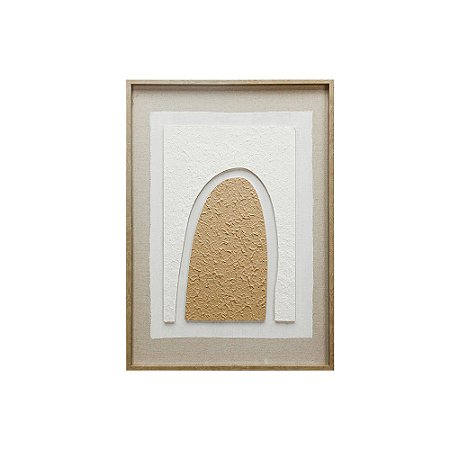 QUADRO DECORATIVO EM LINHO E DETALHE 3D BEGE E BRANCO