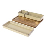 SET DE PORTA APERITIVOS DE CERAMICA BEGE E BASE DE MADEIRA - 3 PCS