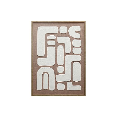QUADRO DECORATIVO EM LINHO E DETALHE 3D CINZA E BRANCO