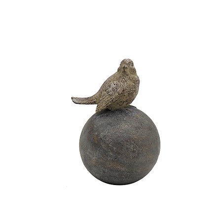 PASSARO NA ESFERA DECORATIVO EM RESINA CINZA