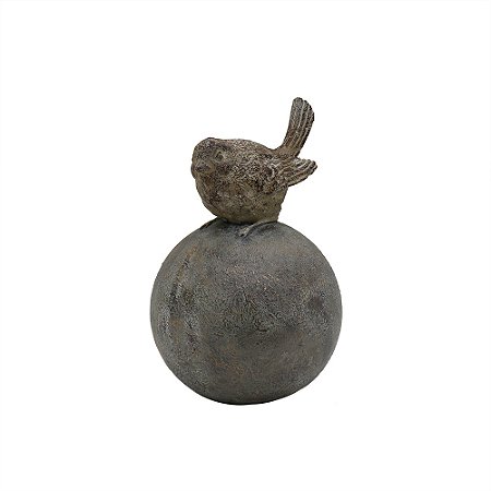 PASSARO NA ESFERA DECORATIVO EM RESINA CINZA
