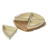 SET DE PORTA APERITIVOS DE CERAMICA BEGE E BASE DE MADEIRA - 4 PCS