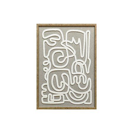 QUADRO DECORATIVO EM LINHO E DETALHE 3D CINZA E BRANCO