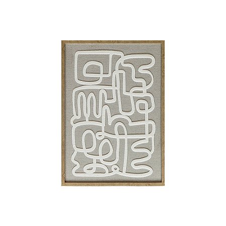 QUADRO DECORATIVO EM LINHO E DETALHE 3D CINZA E BRANCO