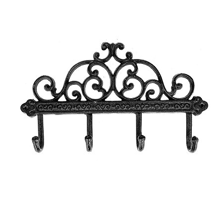 PECA DECORATIVA PORTA CHAVES PARA PAREDE EM FERRO PRETO