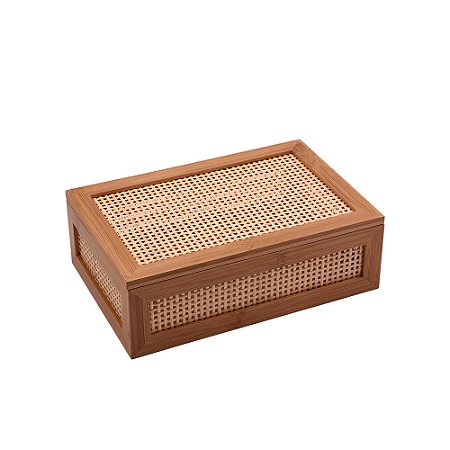 CAIXA EM MADEIRA NATURAL COM DETALHE EM TELA