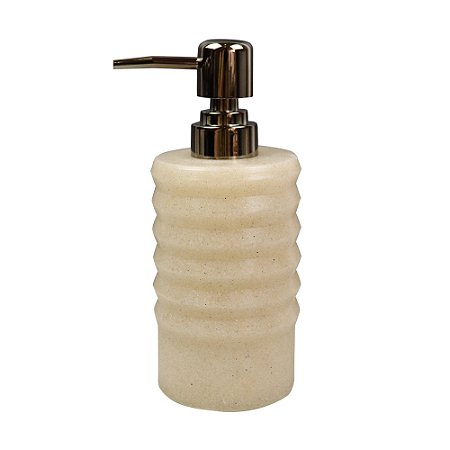 PORTA SABONETE LIQUIDO EM RESINA BEGE COM DISPENSER COBRE