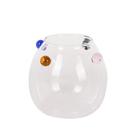 VASO DECORATIVO EM VIDRO COM PONTOS COLORIDOS TRANSPARENTE
