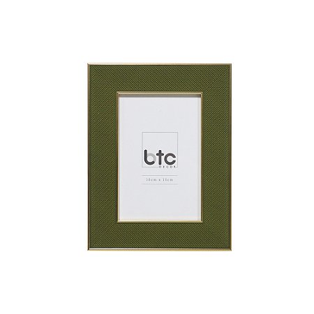 PORTA RETRATO EM MADEIRA VERDE E DOURADO PARA FOTO 10X15CM