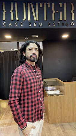 CAMISA SLIM FLANELA XADREZ - VERMELHO/PRETO