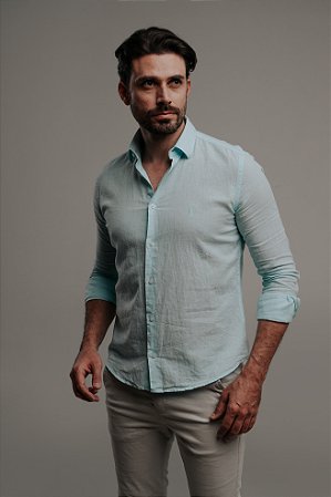 Camisa Ml Linho Slim Fit -  Verde Mar