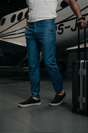 Calça Alfaiataria Poliviscose Social Lisa - Azul Médio