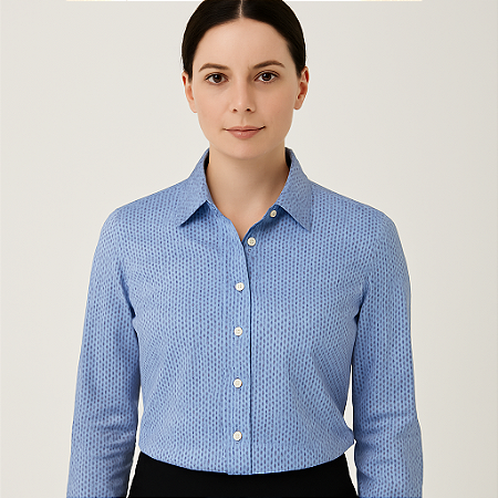 CAMISA SOCIAL FEMININA MANGA LONGA SLIM MAQUINETADA AZUL