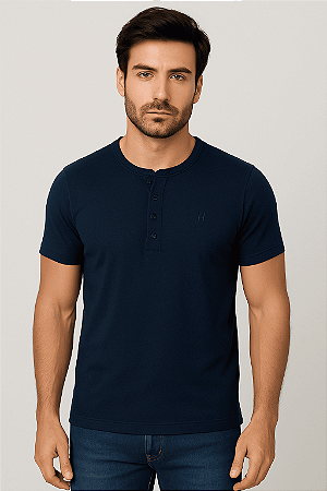 CAMISETA HENLEY - Marinho