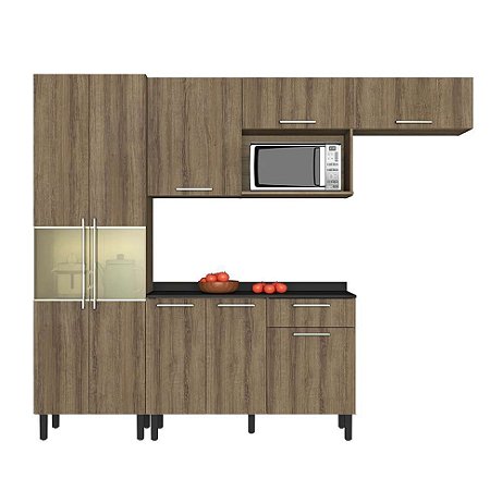 Cozinha Compacta Star - 8 Portas - 1 Gaveta - Castanho - ITATIAIA