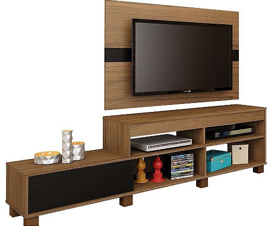 Conjunto Rack Com Painel Ever Ii - Amendoa & Preto - para Tv 47 Pol - ARTELY