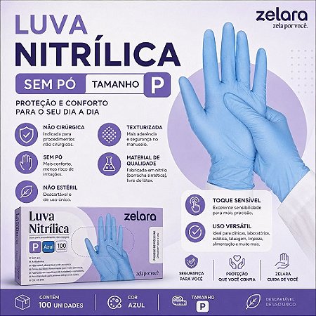 LUVA NITRILICA SEM PÓ ZELARA- TA MANHO P CX 100 UNID