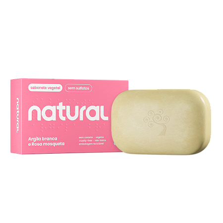 Sabonete em Barra Natural com Argila Branca e Óleo de Rosa Mosqueta 80g