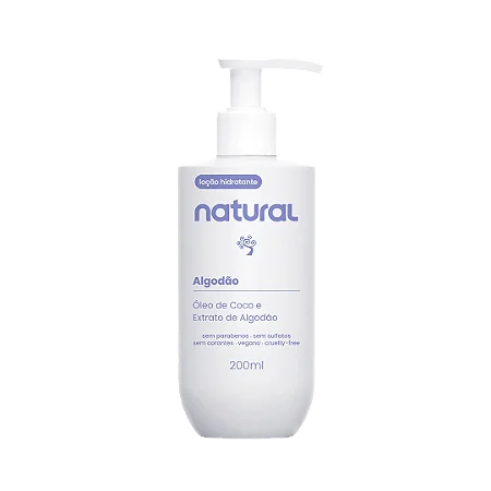 Loção Hidratante Natural Óleo de Coco e Extrato de Algodão 200ml