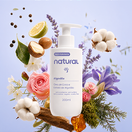Loção Hidratante Natural Óleo de Coco e Extrato de Algodão 200ml
