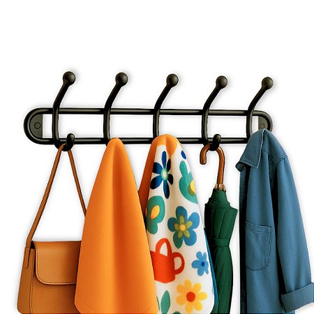 Cabide Cabideiro De Parede E Porta Suporte Para Roupas Toalhas E Bolsas Com 5 Ganhos Duplos Resistente Preto