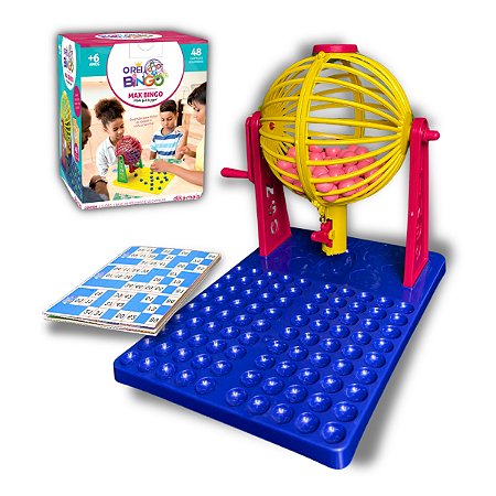 Jogo De Bingo 48 Cartelas 90 Bolinhas Brinquedo Infantil Confraternização Com Globo Giratório