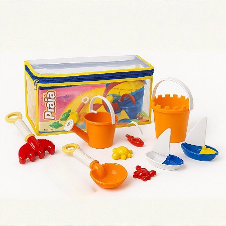 Baldinho Praia Areia Conjunto Kit 8 Peças Brinquedo Infantil Balde Com Bolsa Regador E Forminhas