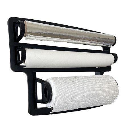 Porta Rolos Papel Toalha Suporte Cozinha Triplo - Preto