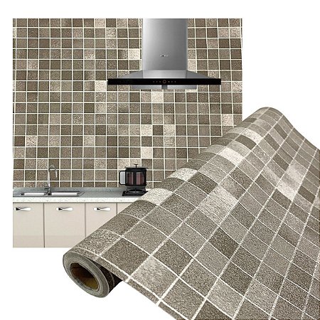 Papel de Parede Adesivo Pastilhas Cinza 3D 10 Metros