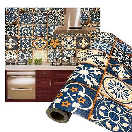 Papel de Parede Adesivo Azulejo Português 3D 10 Metros