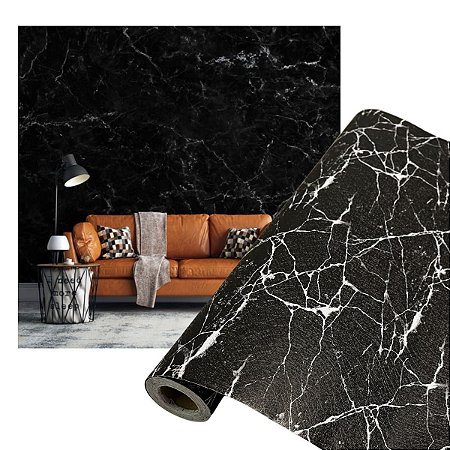 Papel de Parede Adesivo Mármore Preto 3D 10 Metros