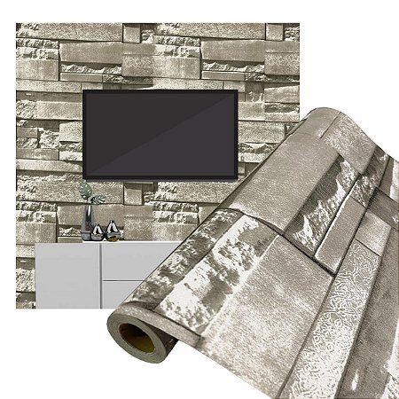 Papel de Parede Adesivo Revestimento Pedras Brancas 3D 10 Metros
