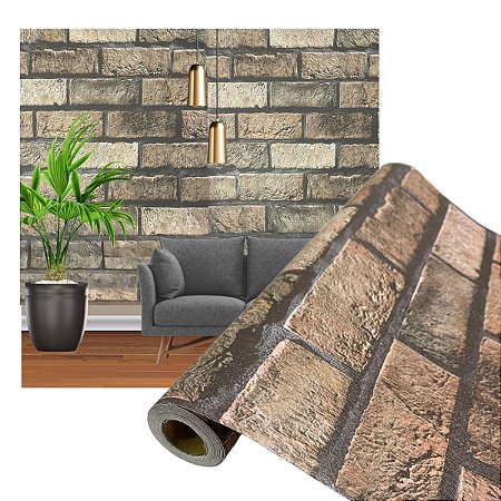 Papel de Parede Adesivo Tijolo 3D 10 Metros