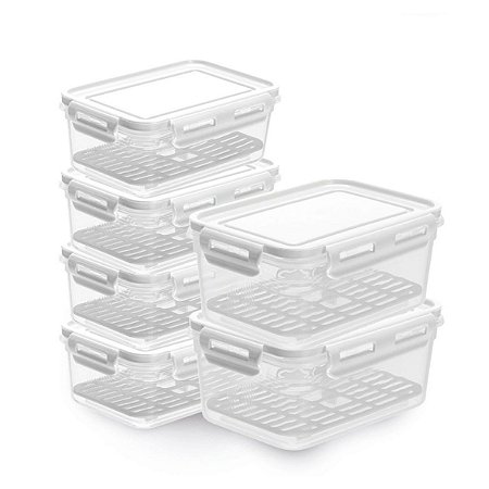 Kit 6 Pote C/ Escorredor Porta Frios Queijo Presunto Frutas - Branco