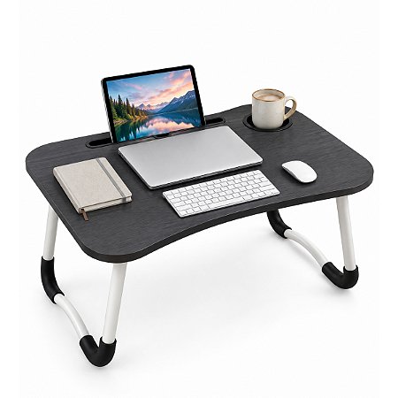 Mesa Dobrável Apoio Notebook Tablet Celular Home Office Cama Refeição Portátil Com Porta Copos