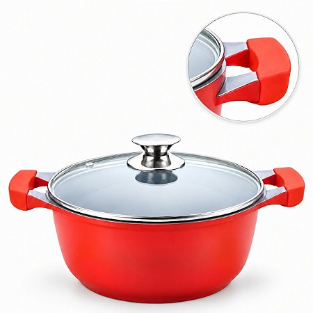 Panela Ceramica Indução Caçarola Antiaderente Fogão Elétrico a Gás 20 cm Vermelha