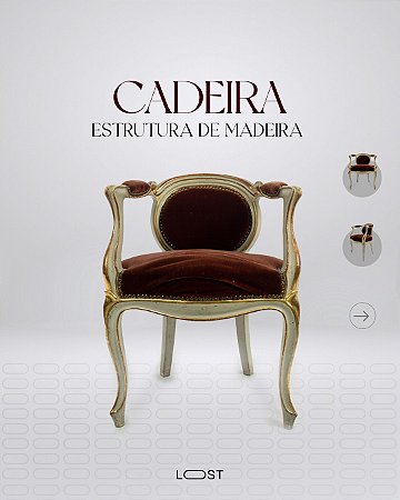 Cadeira de madeira, branco com dourado e estofado de veludo cor vinho