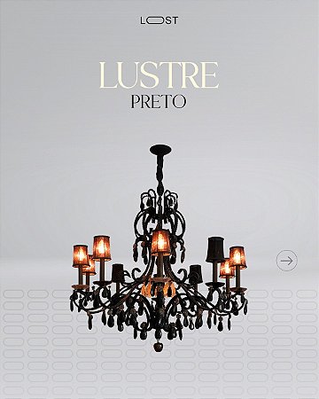 Lustre Antigo, Preto c/ cristal, Autêntico
