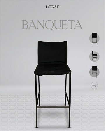 Par banqueta em aço, forrado com tecido brimm