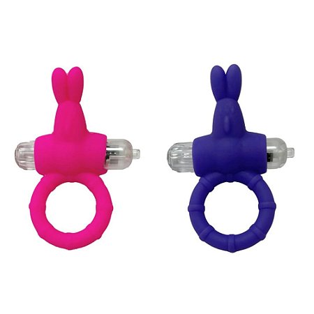 Anel Peniano Rabbit Em Silicone Com Vibração e Estimulador Clitoriano